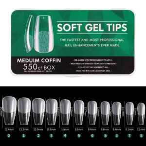Full Cover Clear Soft Gel Tips - Medium Coffin - 550pcs