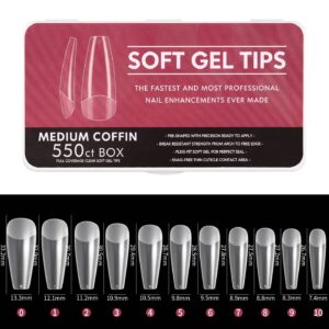 Full Cover Clear Soft Gel Tips - Medium Coffin - 550pcs