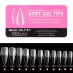 Full Cover Clear Soft Gel Tips - Short Stiletto - 550pcs