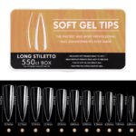 Full Cover Clear Soft Gel Tips - Long Stiletto - 550pcs