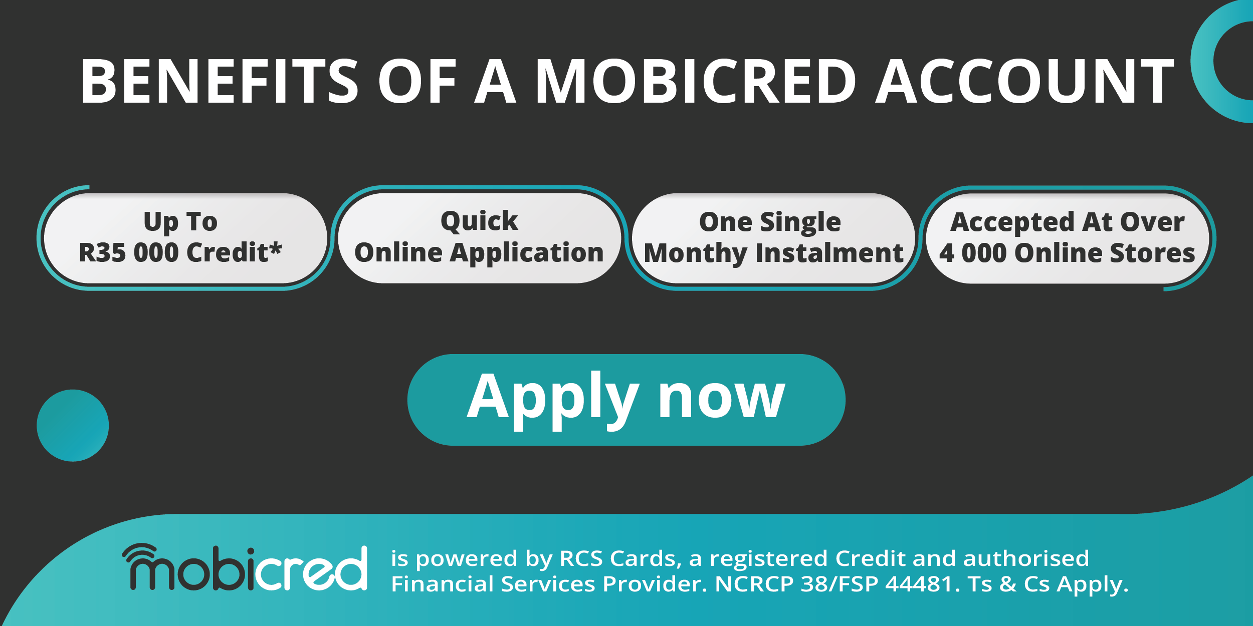Benefits of a Mobicred account