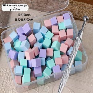 100 pcs Mini Sponge Blocks With 4-Prong Tweezers - multicolour