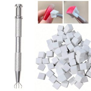100 pcs Mini Sponge Blocks With 4-Prong Tweezers White