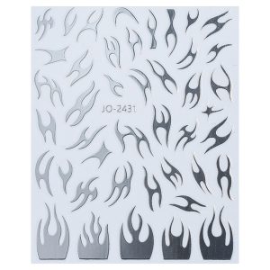 Nail Sticker-2431-Silver Flames