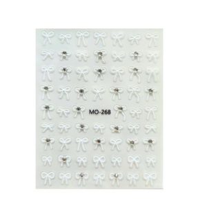 Nail Sticker - MO 268 White Bow with diamond