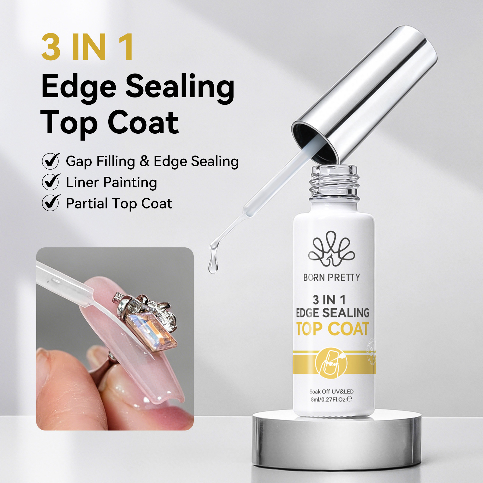 Born Petty 8ml Liner Painting 3 IN 1 Edge Sealing Partial Top Coat